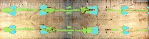 Holes in the Shroud of Turin shown in Blue, burn marks in Green.