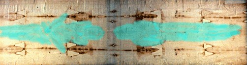 Body image on the Shroud of Turin highlighted in blue